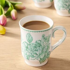 🌸 New The Pioneer Woman AGATHA Coffee Mug, 12 Ounces, Green & White, Qty 1